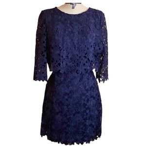 Cynthia Steffe Short Lace Dress Navy Blue 3/4 Sleeves. Size 8